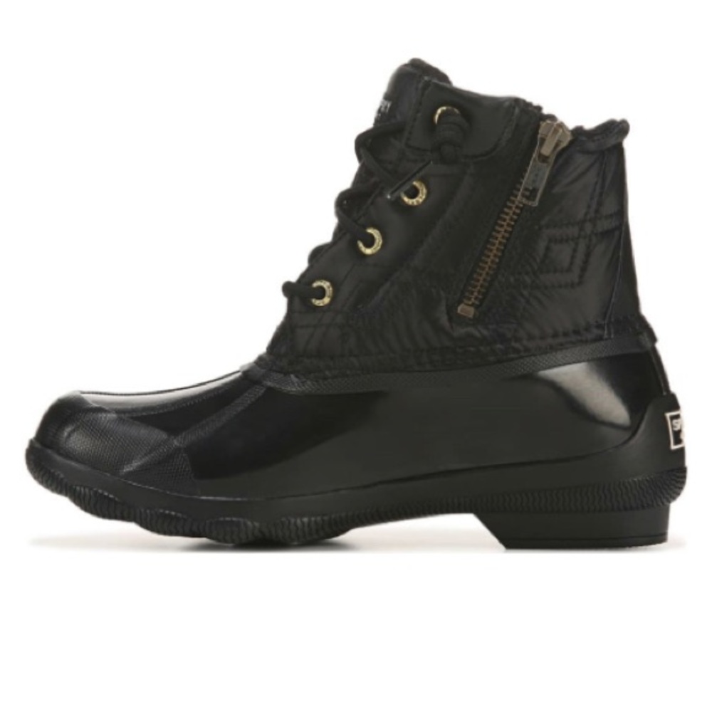 Sperry, Women’s 11, Syren Waterproof Duck Boots. Black. Lace front, zip side